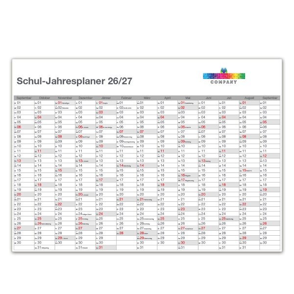 Wand-Schuljahresplaner 2026