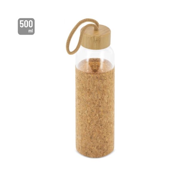 Glasflasche mit Korkhülle & Bambusverschluss 500ml