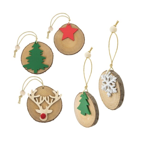 Christbaumanhänger Holz (5er Set)