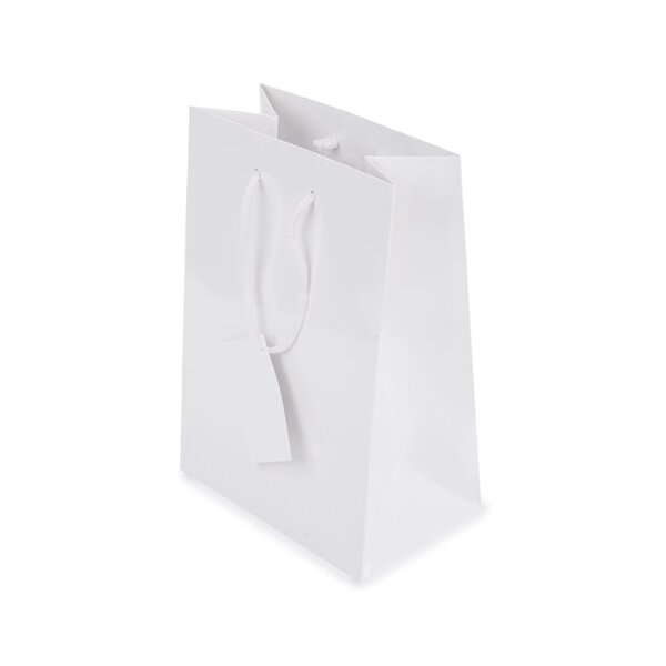 Papiertragetasche weiß mit Kordeln 10x15x7cm